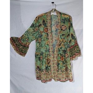 One World Printed Chiffon Lantern Sleeve Kimono Size Small NWT
